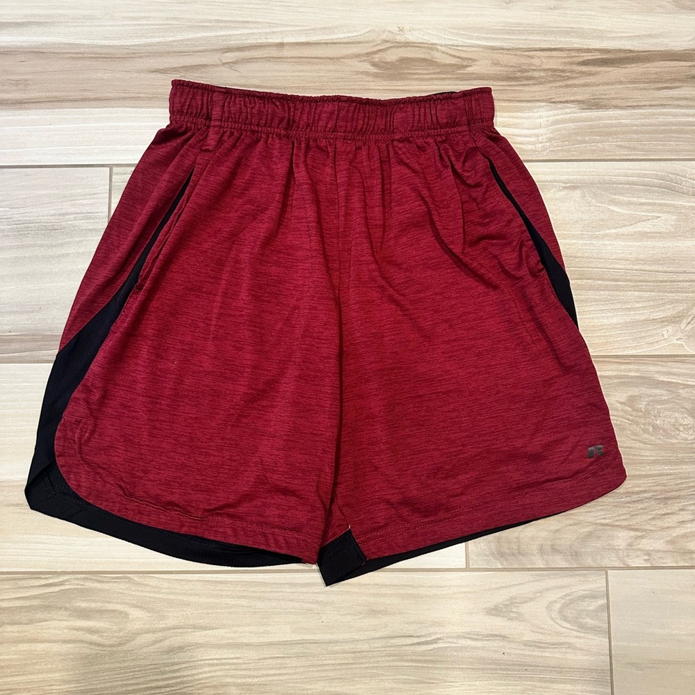 Men's Russell Red Athletic Shorts Size Small 100% Polyester with Drawstrings